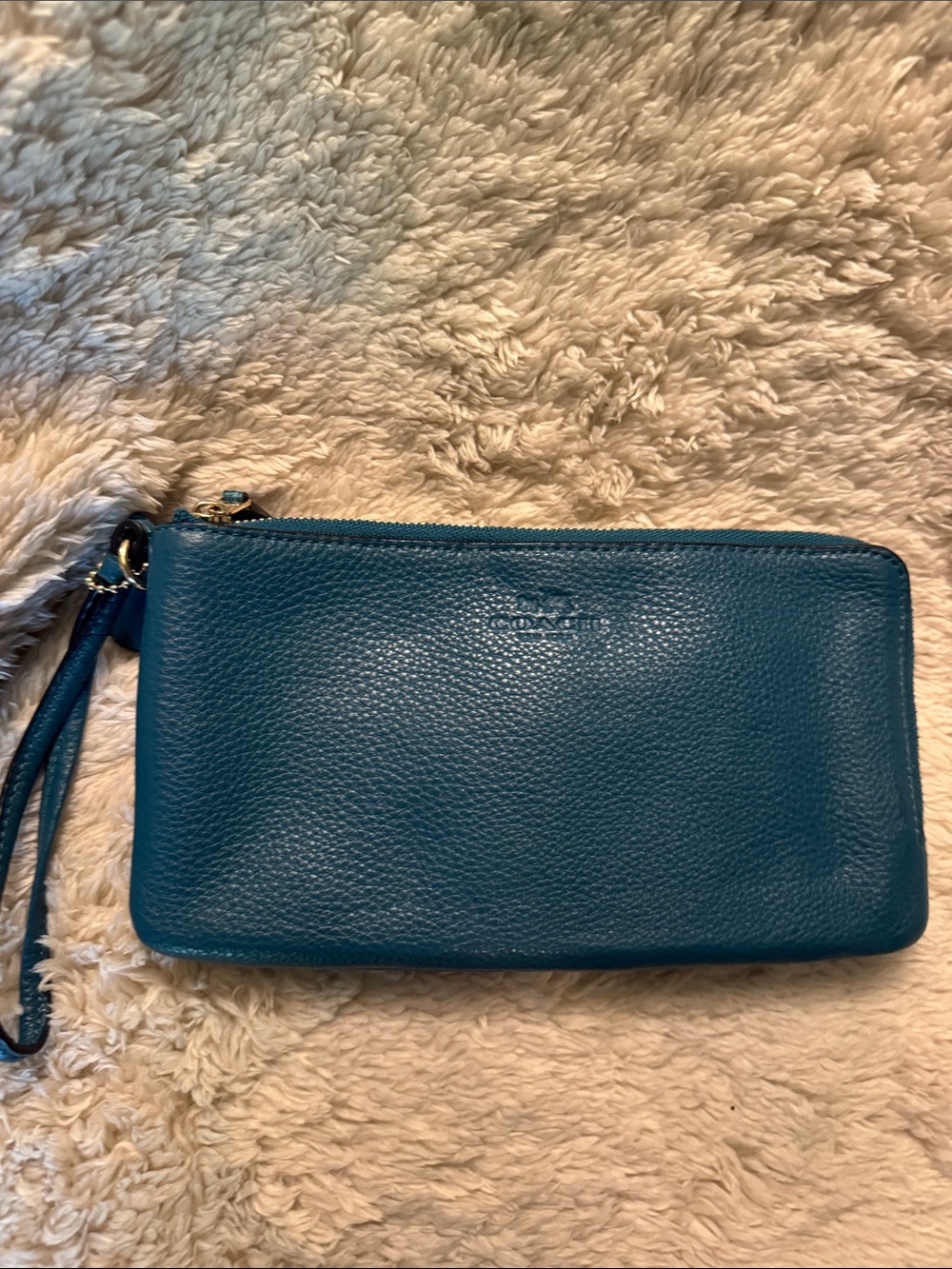 Coach Teal Pebbled Leather Wristlet